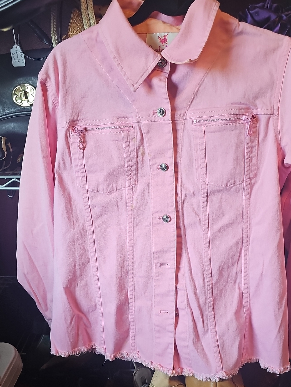 Quaker Factory Light Pink Button-Up Denim Jacket